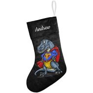 NZOOHY Superhero Dinosaurs Personalized Christmas Stocking with Name, Custom Decoration Fireplace Hanging Stockings for Family Ornaments Holiday Party