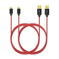 [2-Pack] Anker 6ft / 1.8m Nylon Braided Tangle-Free Micro USB Cable with Gold-Plated Connectors for Android, Samsung, HTC, Nokia, Sony and More (Red)
