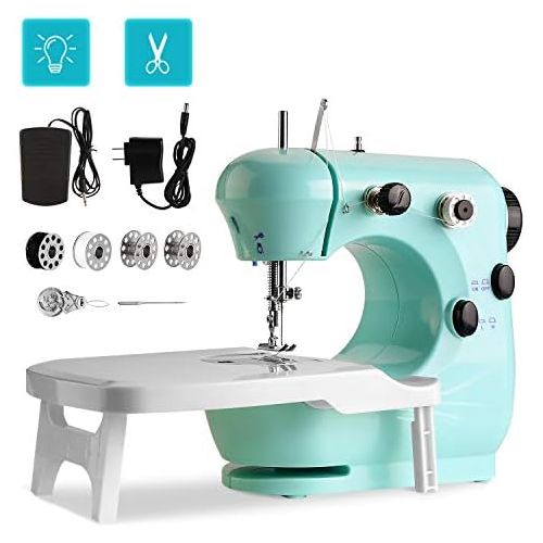  Portable Sewing Machine WADEO Mini Sewing Machine for Beginners, with Extension Table, Foot Pedal, 2-Speed Double Thread for Household Beginners, Both Adults and Kids Learner