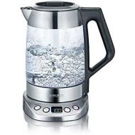 SEVERIN Glas-Tee-/Wasserkocher Deluxe, Mit Temperaturregler (Fuer 1,7 L Wasser/1,5 L Tee, ca. 3.000 W, WK 3479) edelstahl/schwarz