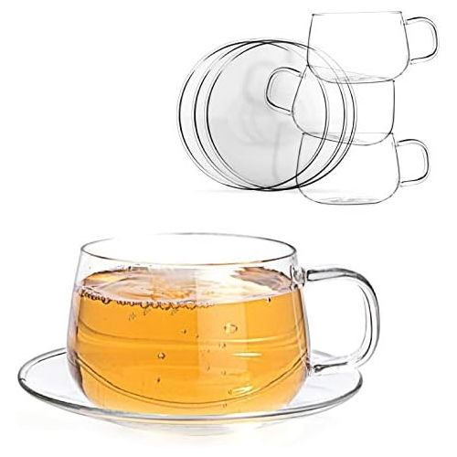  [아마존베스트]Tealyra - La Lune - Glasses - 10.1-ounce - Set of 4 - Clear and Lightweight Glass Tea and Coffee Cup with Saucer - 300ml
