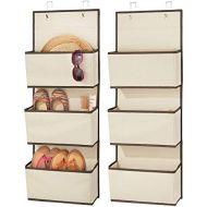 mDesign Soft Fabric Over The Door Hanging Storage Organizer with 3 Large Pockets for Closets in Bedrooms, Hallway, Entryway, Mudroom, Office - Hooks Included - 2 Pack - Cream/Espre