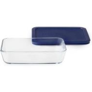 Pyrex 3-Cup Single Rectangular Food Storage Container with BPA-Free Lid, Non-Toxic, Tempered Non-Pourous Glass, Microwave, Dishwasher, Freezer and Oven Safe, Blue