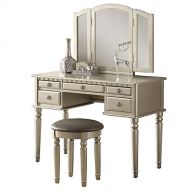 Pemberly Row Vanity Set with Stool in Silver