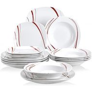 [아마존베스트]VEWEET 18-Piece Ceramic Stoneware Dinnerware Set Service for 6 Orange Stripe Patterns, Dinner Plate, Salad Plate, Soup Plate (BONNIE Series)