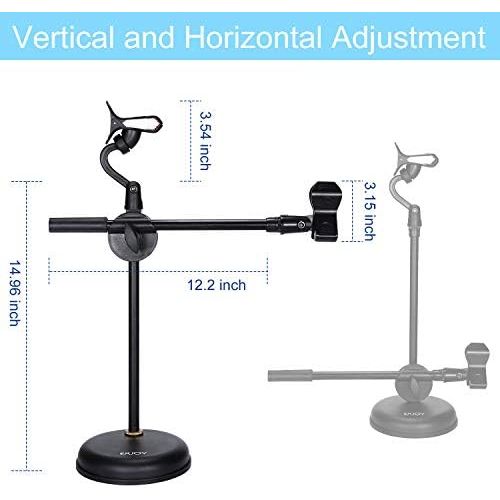  [아마존베스트]Exjoy Microphone Stand Table with Mobile Phone Holder, Adjustable Microphone Stand with Non-Slip Clamp Holder Clamp Strong Round Base (1.27 kg)