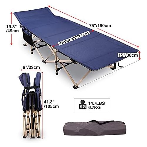  REDCAMP Folding Camping Cots for Adults Heavy Duty, 28 - 33 Extra Wide Sturdy Portable Sleeping Cot for Camp Office Use, Blue Gray Green