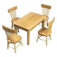SXFSE Dollhouse Decoration Accessories,1:12 Dollhouse Miniature Furniture Wooden Color Dining Table Chair Model Set