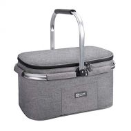 apollo walker Lightweight Extra Large Picnic Basket for 4 Person 32L Family Size Collapsible with 2 Ice Packs(Light Gray)