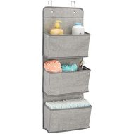 mDesign Soft Fabric Wall Mount/Over Door Hanging Storage Organizer - 3 Large Pockets for Child/Kids Room or Nursery, Hooks Included - Textured Print - Gray