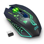 UHURU WM-02Z Wireless Gaming Mouse, 2.4G Wireless Rechargeable Mouse with 6 Programmable Buttons, 5 Adjustable Levels DPI Up to 4800DPI, 7 Colorful LED Lights for Notebook, PC, Com