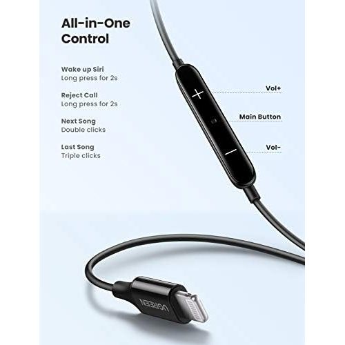  [아마존베스트]UGREEN Lightning Headphones with MFi-Certified Microphone Earphones Compatible with iPhone 12, 12 Mini, 12 Pro, 12 Pro Max, 11Pro, SE 2020, XS, XR