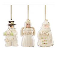 Lenox Holiday Cheer 3 Piece Set Ornaments Snowman, Santa and Angel