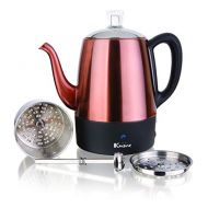 [아마존베스트]Euro Cuisine PER04 Electric Percolator 4 Cup Stainless Steel Coffee Pot Maker (4 Cup) - Copper Finish