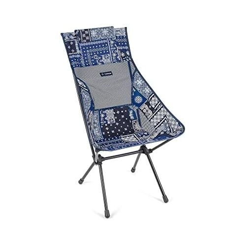  Helinox Sunset Chair Lightweight, High-Back, Compact, Collapsible Camping Chair, Blue Bandana, with Pockets