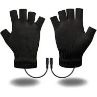 [아마존베스트]N/H USB Heated Gloves for Men and Women Mitten Winter Hands Warm Laptop Gloves Half Heated Fingerless Heating Knitting Hands Warmer Washable Design (BLACK)