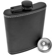 [아마존베스트]IDALIO Leather Hip Flask for Liquor 8 Ounce Stainless Steel Black Hinge Leak-proof with Funnel for Men and Women