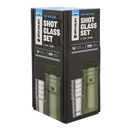 스텐리 Stanley Adventure Nesting Shot Glass Set, 4 Stainless Steel Shot Glasses with Rugged Metal Travel Carry Case, Camping Gifts