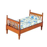 Inusitus Wooden Dollhouse Queen Bed with Mattress & Pillow Miniature Furniture 1/12 Scale (Medium-Brown)