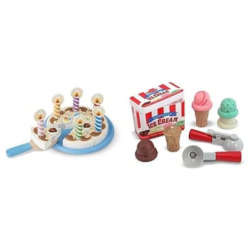  Melissa & Doug Scoop & Stack Ice Cream Cone Magnetic Pretend Play Set - The Original (Best for 3, 4, and 5 Year Olds) & Birthday Party Cake (Best for 3, 4, 5, and 6 Year Olds)