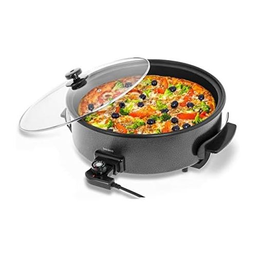  [아마존베스트]Bredeco BCPP 409Electric Pan Party Pan Pizza Baking Pan with Lid (1400Watt 230V Recessed5Levels 100to 250°C, Height 9cm, Teflon, Diameter 4