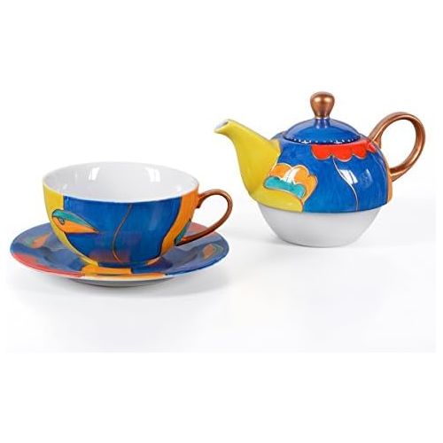  Porzellan Tea for one / Tea4one / Teeservice/Teeset 4-teilig 400ml, dunkelblau, handbemalt, Original Aricola