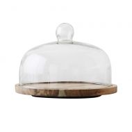 ZYER 11 Inch Acacia Wood Cake Stand with Glass Dome Revolving Cake Decorating Stand Dessert Display