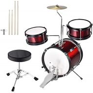 AW 3pcs Junior Kids Child Drum Set Kit Sticks Throne Cymbal Bass Snare Boy Girl Red