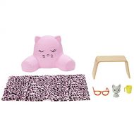 Mattel Relaxing Theme Accessory Set for Your Barbie Doll- Storytelling Adventure Series ~ Pair with Dollhouse or Stand Alone Play ~ Kitty Pillow, Lap Tray, Glasses, Mug, Blanket and Kitte
