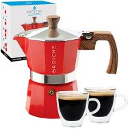 GROSCHE Milano Stovetop Espresso Maker Red 3 Espresso cup size and Turin Double Walled Espresso Cups