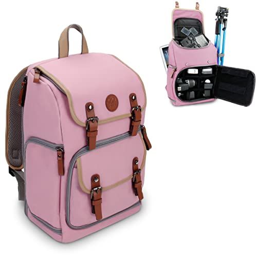 그루브 GOgroove DSLR Camera Backpack (Mid-Volume Pink) with Tablet Compartment, Customizable Dividers for Storage, Tripod Holder and Weatherproof Rain Cover - Compatible with Canon, Nikon