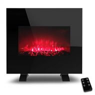 LifePlus Electric Fireplace Heater, 26 Inch Glass Fireplace Heater with Wall Mounted and Freestanding, Adjustable 10 Flame LED Colors, Log & Crystal Hearth Options, Remote Control,