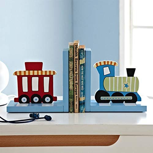  [아마존베스트]Cribmate Solid Wood Chow Chow Train Bookend Kids Train Themed Chow Chow Train bookends for Boys Nursery or Bedroom Little Boy Gift Idea (Blue)