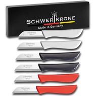Schwertkrone 6er Set Gemuesemesser scharf / Kuechenmesser / Schalmesser / Obstmesser - Bandstahl Elegance Serie rot / grau / weiss Solingen Germany (bunt-grau-weiss-rot)