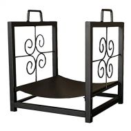 WMMING Black Finish Small Firewood Rack Brackets, with Scrolls & Handles, 16inch Lightweight Log Carrier Wood Storage Rack, for Indoor/Farmouse/Stove Solid and Practical