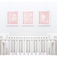 Generic Framed Nursery Decor by Sweet SLSy Set of 3 Mermaid Prints. Cute Mermaids Shells Baby Art Kids Baby Bedroom Bathroom Pink Wall Decor Inspirational