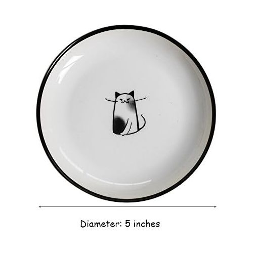  [아마존베스트]WAIT FLY 5 Inches Funny Dog and Cat Pattern with Brush Strokes Ceramics Seasoning Dishes/Tea Bag Holders/Ketchup Saucer/Appetizer Plates/Seasoning Dipping Bowls, Set of 4