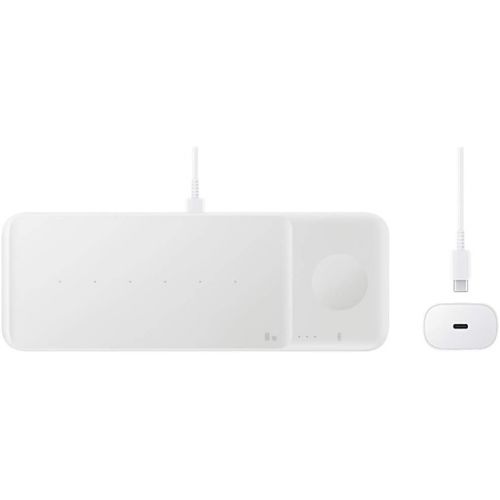 삼성 Samsung Electronics Wireless Charger Trio, Qi Compatible - Charge up to 3 Devices at Once for Galaxy Phones, Buds, Watches, and Apple iPhone Devices (White)