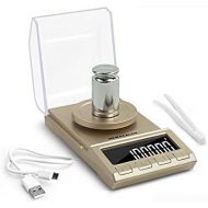 NEWACALOX 200G Digital Milligram Scale, High Sensitivity Small Portable Pocket Reloading Weighing Jewelry Power MG 200 x 0.001g Scale with 100g Calibration Weights Gold