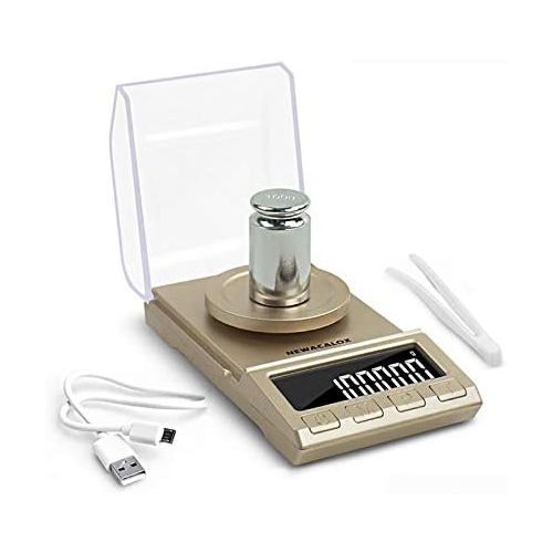  NEWACALOX 200G Digital Milligram Scale, High Sensitivity Small Portable Pocket Reloading Weighing Jewelry Power MG 200 x 0.001g Scale with 100g Calibration Weights Gold