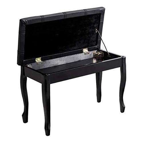 자이언텍스 Giantex Piano Bench PU Leather W/Padded Cushion and Music Storage, Comfortable Double Duet Seat, Wooden Legs, Perfect for Professional or Home Use Piano Stool (Black)