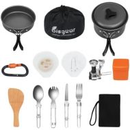 Bisgear 16 Pcs Camping Cookware Stove Carabiner Folding Spork Set Outdoor Camping Hiking Backpacking Non-Stick Cooking Picnic Knife Spoon