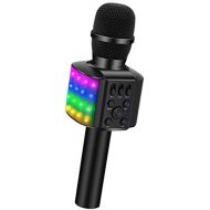 [아마존베스트]BONAOK Wireless Bluetooth Karaoke Microphone with controllable LED Lights, 4 in 1 Portable Karaoke Machine Speaker for Android/iPhone/PC (Black)