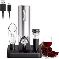 COKUNST Electric Wine Opener Set with Stand, USB Charging Corkscrew Remover, One-click Button Rechargeable Cordless Bottle Openers with Wine Pourer, Vacuum Stoppers, Foil Cutter fo