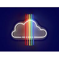 DESUNG Desung New 17x13 White Cloud and Rainbow Acrylic Panel Neon Sign Man Cave Signs Sports Bar Pub Beer Neon Lights Lamp Glass Neon Light CX26