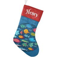 FunnyCustomShop OOshop Personalized Christmas Stockings Deep Sea Fish with Name Custom Xmas Holiday Fireplace Festive Gift Decor 17.52 x 7.87 Inch