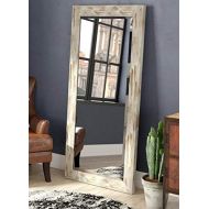 Full Length Mirror Standing - Antique White Wash Polystyrene Beveled Glass Leaning with Brackets - for Your Elegant Viewing Angle