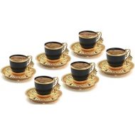 [아마존베스트](Set of 6) Demmex Turkish Greek Arabic Coffee Espresso Demitasse Cup Saucer Spoon Set, Black Cups (Gold)