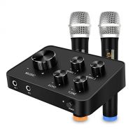 Rybozen Portable Karaoke Microphone Mixer System Set, with Dual UHF Wireless Mic, HDMI & AUX In/Out for Karaoke, Home Theater, Amplifier, Speaker