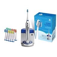 Pursonic S450 Deluxe Plus Rechargeable Sonic Electric Toothbrush with built in UV Sanitizer and bonus 12 brush heads included, Silver